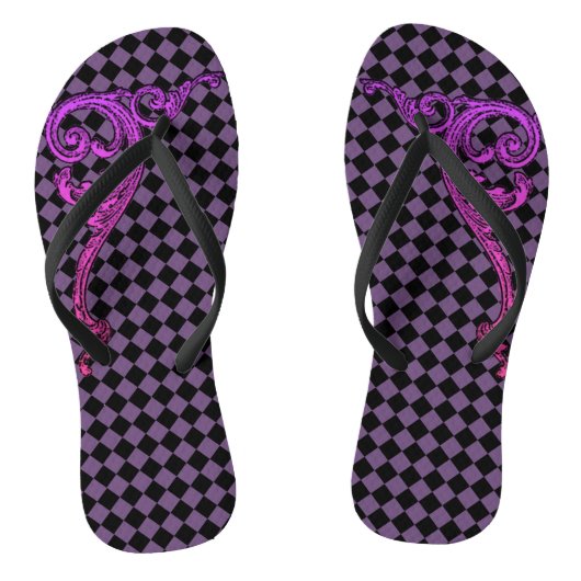 Elegante Gothic Paarse Swirl Design Flip Flips Teenslippers (Voetbed)