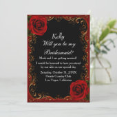 Elegante Gothic Red Roses bruidsmeisje Kaart (Staand voorkant)