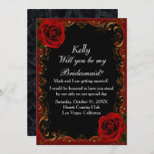 Elegante Gothic Red Roses bruidsmeisje Kaart (Voorkant / Achterkant)