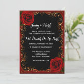 Elegante Gothic Red Roses bruiloft Kaart (Staand voorkant)
