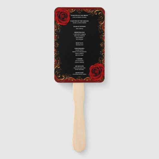 Elegante Gothic Red Roses bruiloft programma fans Handwaaier (Achterkant)