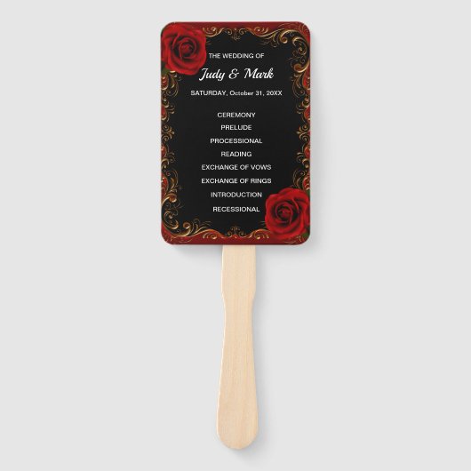 Elegante Gothic Red Roses bruiloft programma fans Handwaaier (Voorkant)