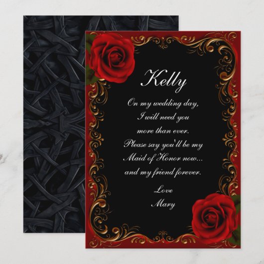 Elegante Gothic Red Roses Maid of Honor Kaart (Voorkant / Achterkant)