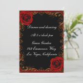 Elegante Gothic Red Roses Receptie Kaart (Staand voorkant)