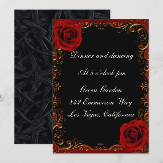 Elegante Gothic Red Roses Receptie Kaart (Voorkant / Achterkant)