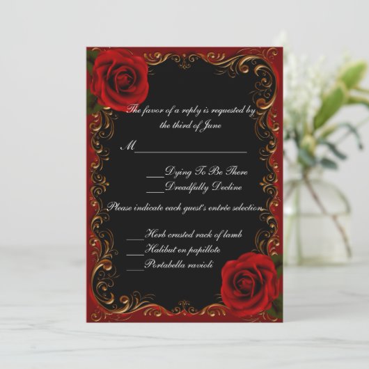 Elegante Gothic Red Roses Respons Kaart (Staand voorkant)