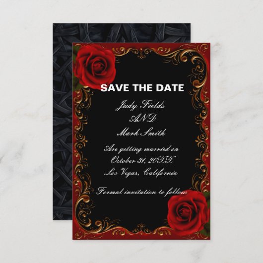 Elegante Gothic Red Roses Save The Date Kaart (Voorkant / Achterkant)