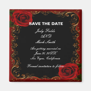 Elegante Gothic Red Roses slaan de datum op Magneet