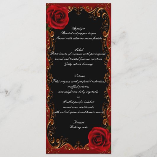 Elegante Gothic Red Roses Wedding Menu (Voorkant)