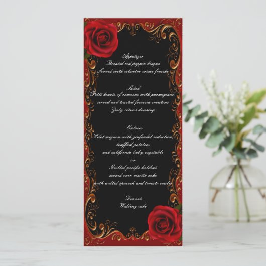 Elegante Gothic Red Roses Wedding Menu (Staand voorkant)