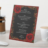 Elegante Gothic Red Roses Wedding Menu Reclamebord Met Voetstuk (Insitu)