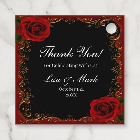 Elegante Gothic rode rozen Bedankjes Labels (Achterkant)