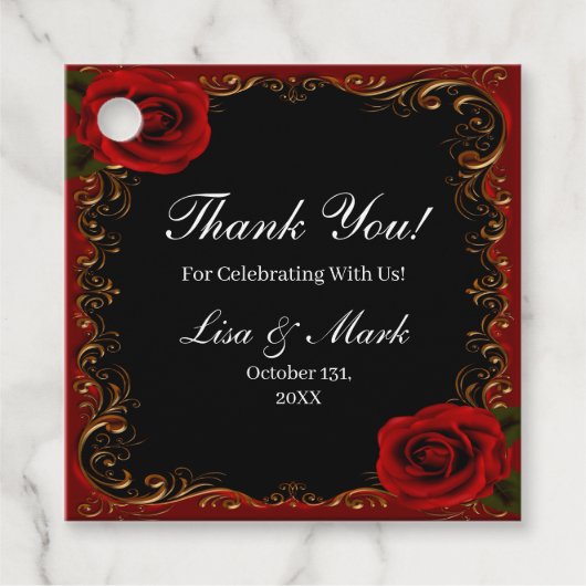 Elegante Gothic rode rozen Bedankjes Labels (Voorkant)