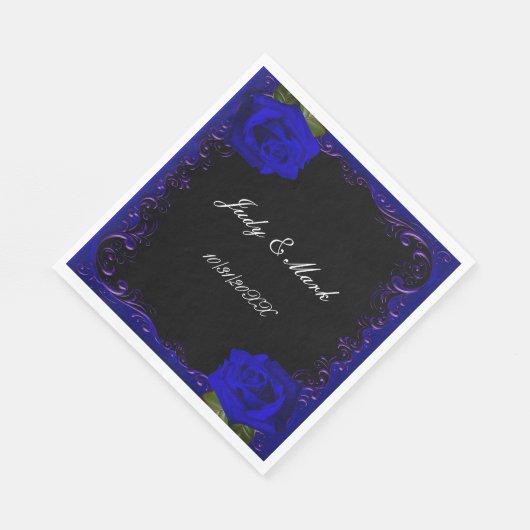 Elegante gothische blauwe rozen papieren servetten (Hoek)