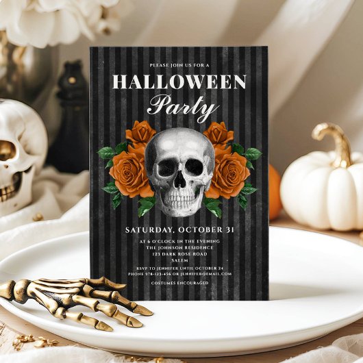 Elegante Gothische Bloemenskelet Halloween Kaart