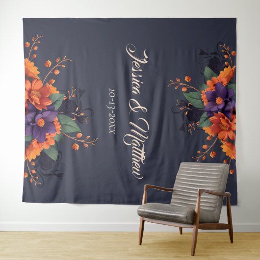 Elegante Gotische 3D Bloemen Bruiloft Achtergrond Wandkleed (In Situ (horizontaal))