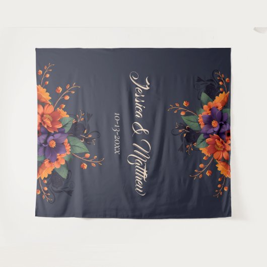 Elegante Gotische 3D Bloemen Bruiloft Achtergrond Wandkleed (Voorkant (horizontaal))