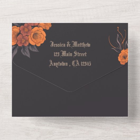 Elegante Gotische 3D Bloemen Schedel bruiloft All In One Uitnodiging (Achterkant)