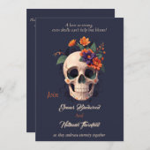 Elegante Gotische 3D Bloemen schedel Bruiloft Kaart (Voorkant / Achterkant)