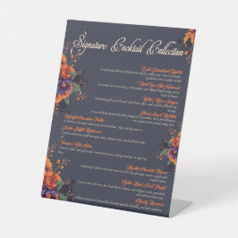 Elegante Gotische 3D Bloemen Schedel Cocktail Menu Reclamebord Met Voetstuk