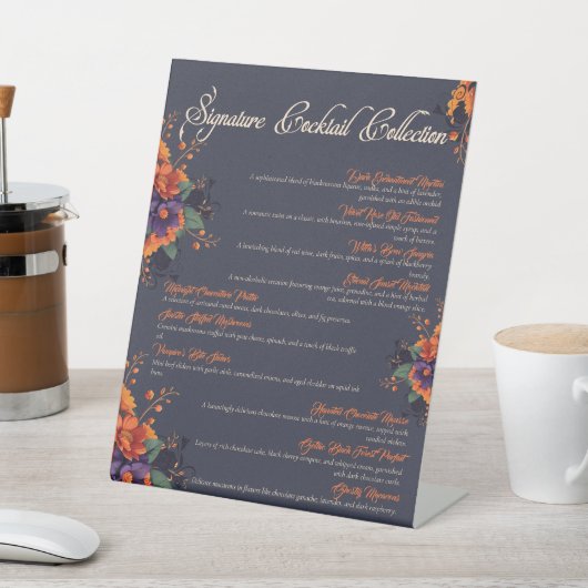 Elegante Gotische 3D Bloemen Schedel Cocktail Menu Reclamebord Met Voetstuk (Insitu)