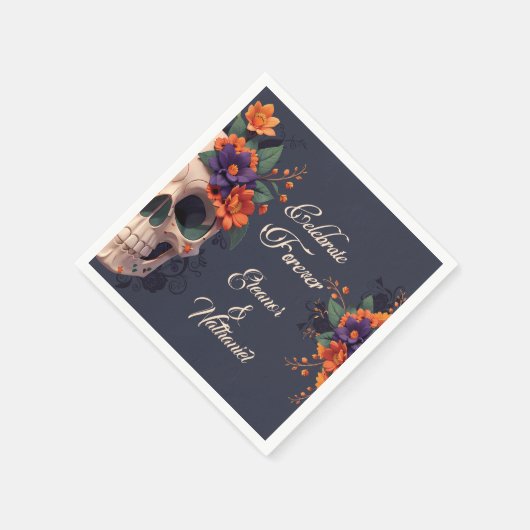 Elegante Gotische 3D Bloemen Schedel Cocktail Servet (Hoek)