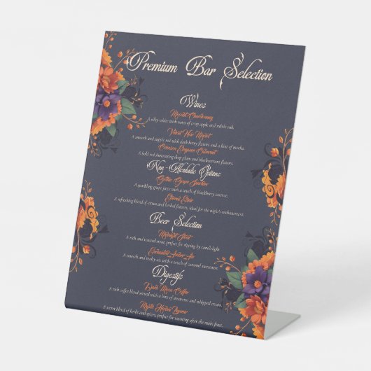 Elegante Gotische 3D Bloemen Schedel drinken Menu Reclamebord Met Voetstuk (Voorkant)