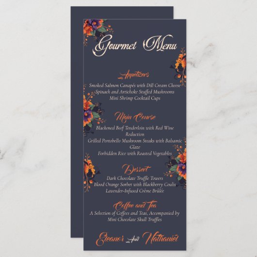 Elegante Gotische 3D Bloemen Schedel eenvoudige go Menu (Voorkant / Achterkant)