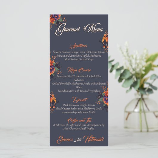 Elegante Gotische 3D Bloemen Schedel eenvoudige go Menu (Staand voorkant)