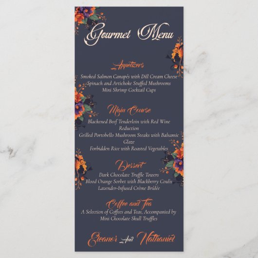 Elegante Gotische 3D Bloemen Schedel eenvoudige go Menu (Voorkant)