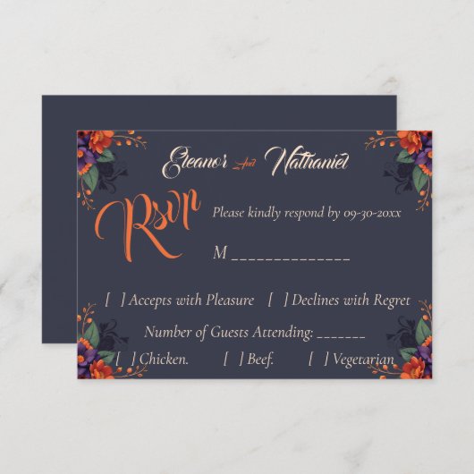 Elegante Gotische 3D Bloemen Schedel Formele RSVP (Voorkant / Achterkant)