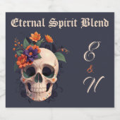 Elegante Gotische 3D Bloemen Schedel Monogram Brui Likeurfles Etiket (Enkel label)