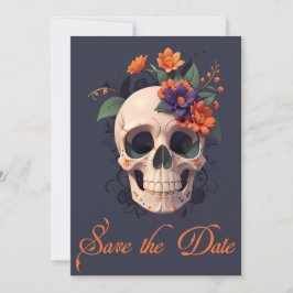 Elegante Gotische 3D Bloemen Schedel Save the Date Kaart