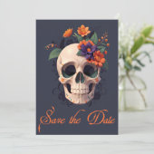 Elegante Gotische 3D Bloemen Schedel Save the Date Kaart (Staand voorkant)