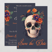 Elegante Gotische 3D Bloemen Schedel Save the Date Kaart (Voorkant / Achterkant)