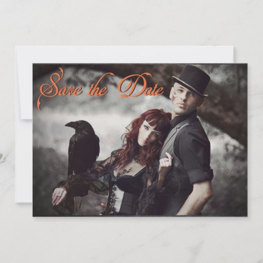 Elegante Gotische 3D Bloemen Schedel Save the Date Kaart (Voorkant)