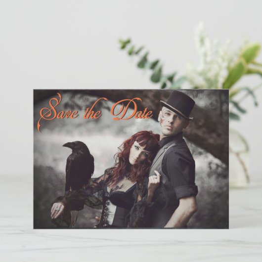 Elegante Gotische 3D Bloemen Schedel Save the Date Kaart (Staand voorkant)