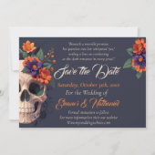 Elegante Gotische 3D Bloemen Schedel Save the Date Kaart (Achterkant)