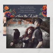 Elegante Gotische 3D Bloemen Schedel Save the Date Kaart (Voorkant / Achterkant)