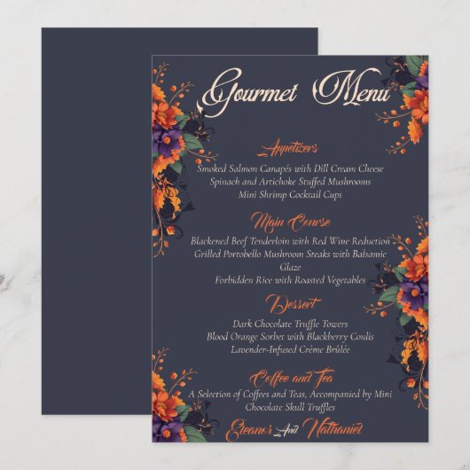 Elegante Gotische 3D Bloemen Skull gourmet menu (Voorkant / Achterkant)