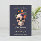 Elegante Gotische 3D bloemenschedel Bruiloft Kaart (Staand voorkant)