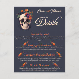 Elegante gotische 3D Bloemenschedel QR code detail Informatiekaartje