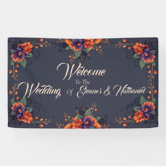 Elegante gotische 3D-bloemige trouwbanner Spandoek (Horizontaal)