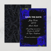 Elegante gotische blauwe rozen Save The Date kaart (Voorkant / Achterkant)