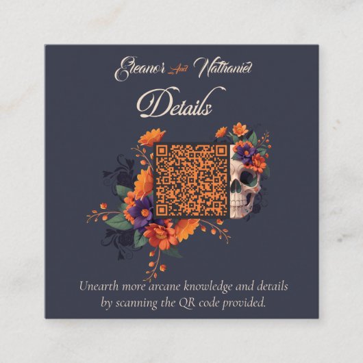 Elegante gotische bloem minimale budget QR-code de Informatiekaartje (Voorkant)