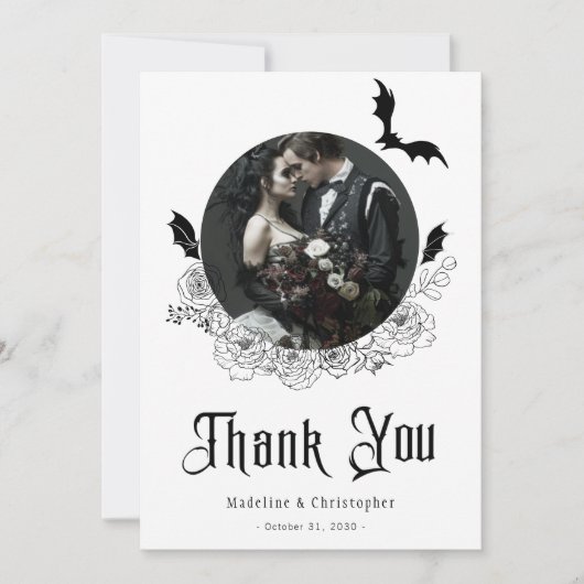Elegante Gotische Bloemen Bruiloft Foto Bedankkaart (Voorkant)