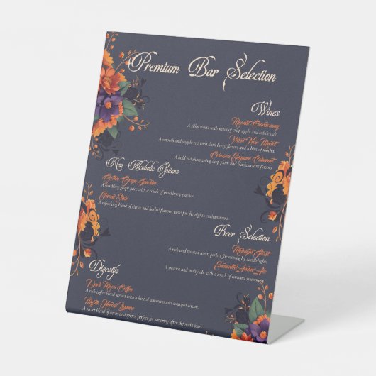 Elegante Gotische Bloemen Drinken Menu Pedestal Si Reclamebord Met Voetstuk (Voorkant)