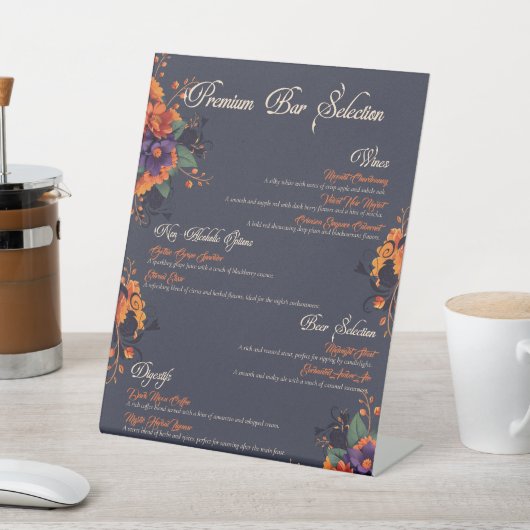 Elegante Gotische Bloemen Drinken Menu Pedestal Si Reclamebord Met Voetstuk (Insitu)
