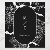 Elegante Gotische Bloemen Huwelijk Zwart Wijn Etiket (Enkel label)