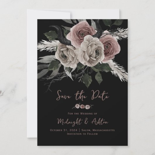 Elegante Gotische Bloemen Rozen Save the Date (Voorkant)